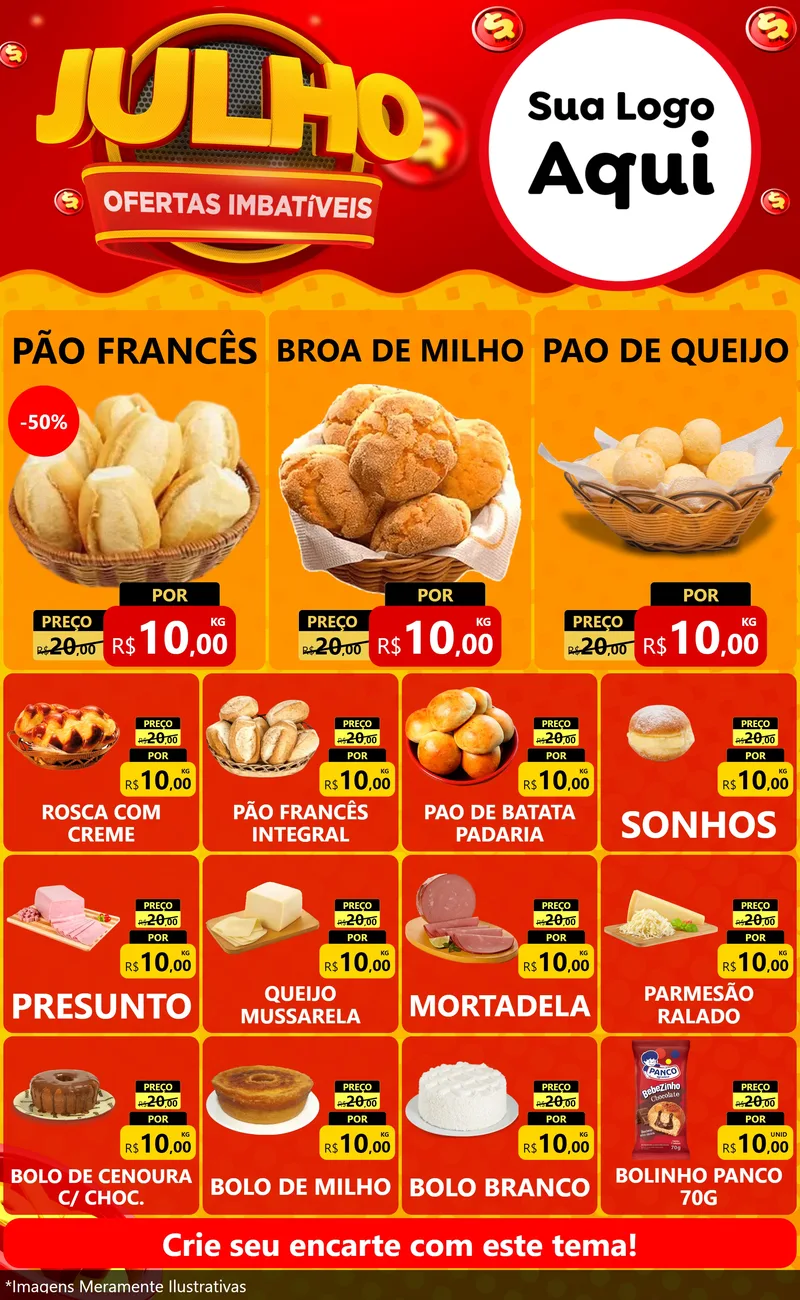 Modelo de Encarte para Encarte Grande com o tema Julho Ofertas Imbatíveis para Padaria