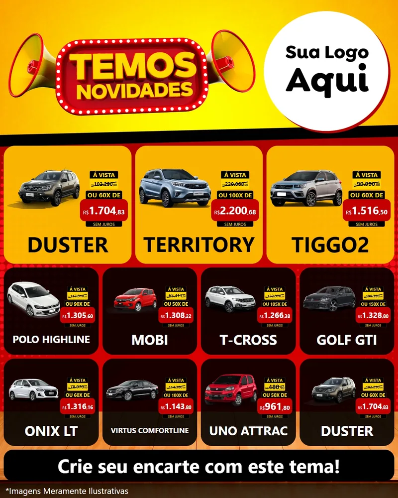 Modelo de Rede Social para Feed Instagram com o tema Temos Novidades para Concessionaria de Carros