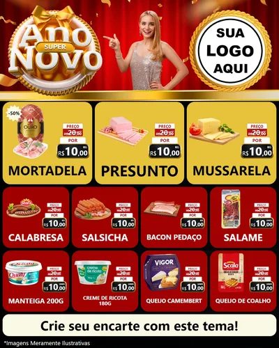 Modelo de Rede Social para Feed Instagram com o tema Super Ano Novo para Frios e Laticínios