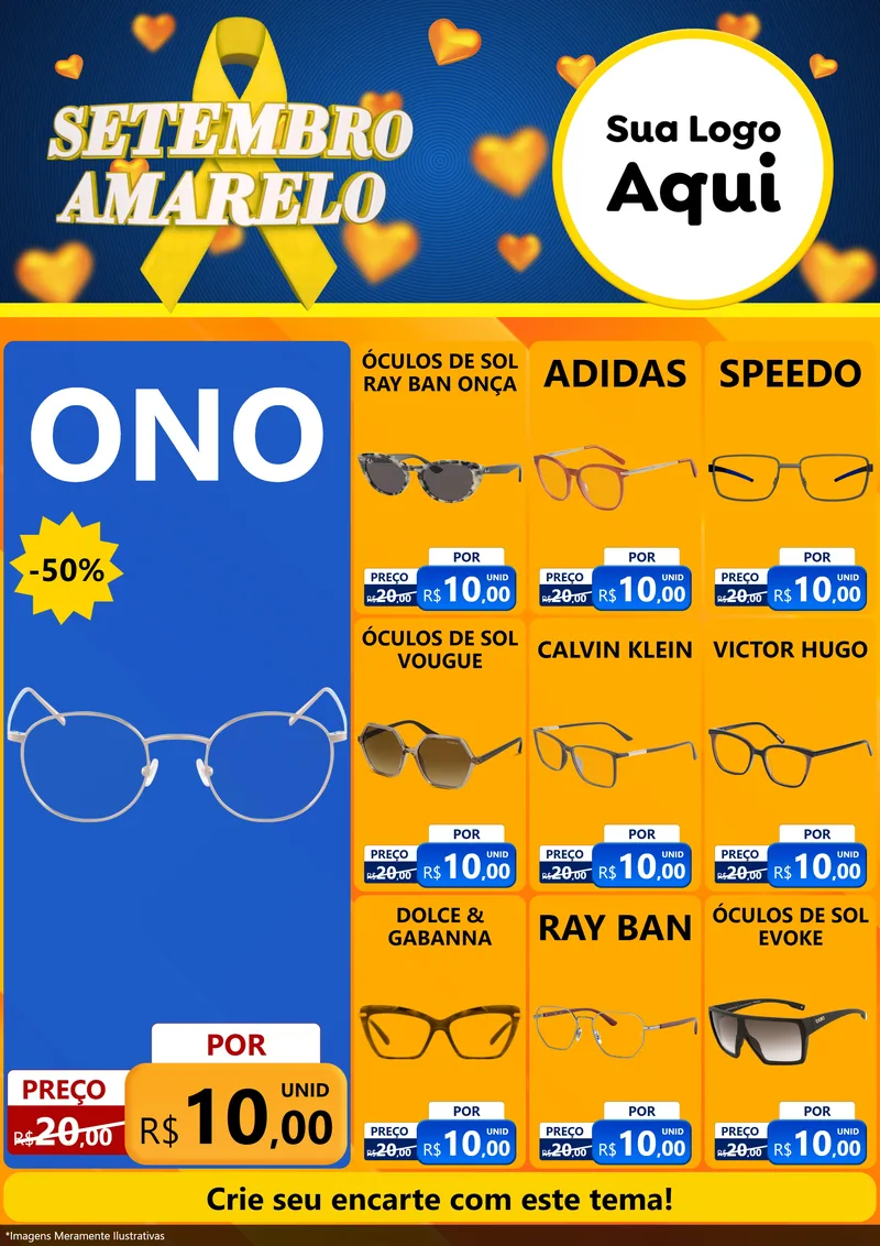 Modelo de Encarte para Encarte A4 Vertical com o tema Setembro Amarelo para Óticas