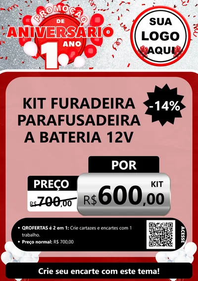 Modelo de Cartaz para Cartaz A4 Vertical com o tema Promoção de Aniversário - 1 Ano para Maquinas e Ferramentas
