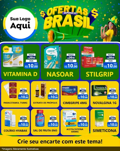 Modelo de Rede Social para Feed Instagram com o tema Ofertas Semana do Brasil para Farmácia