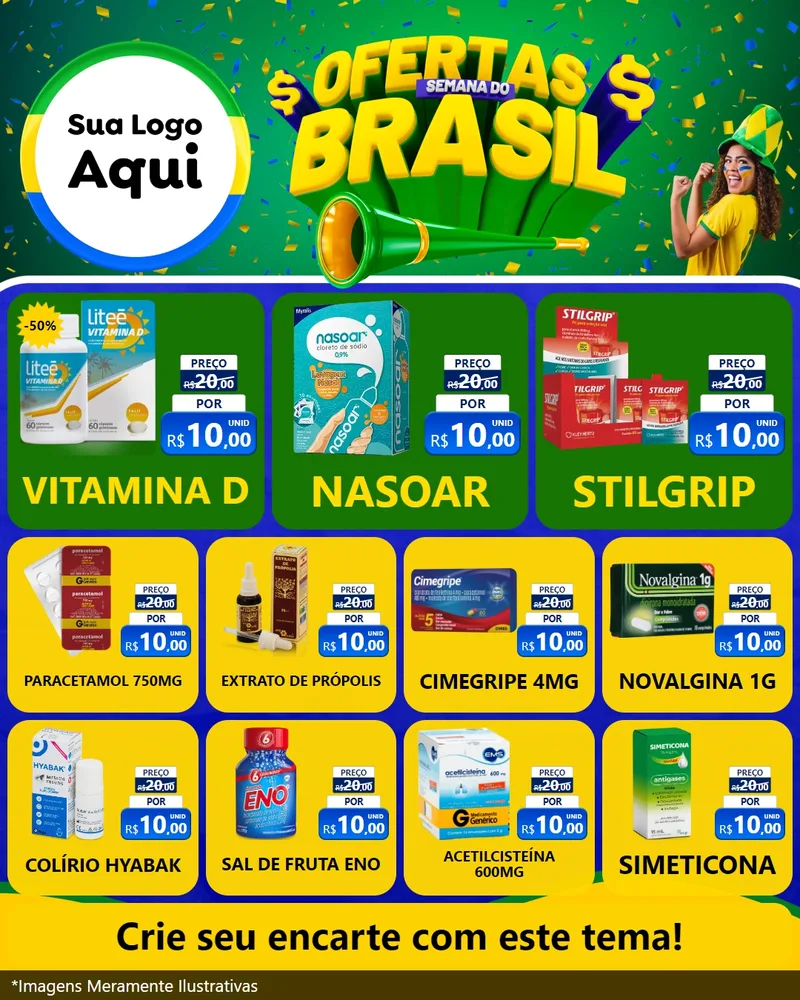 Modelo de Rede Social para Feed Instagram com o tema Ofertas Semana do Brasil para Farmácia