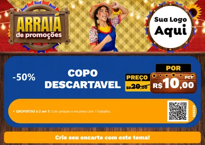 Modelo de Cartaz para Cartaz A4 Horizontal com o tema Arraiá de Promoções para Embalagens