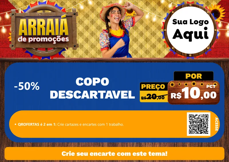 Modelo de Cartaz para Cartaz A4 Horizontal com o tema Arraiá de Promoções para Embalagens