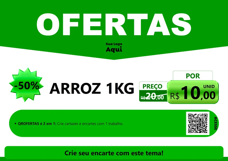 Modelo de Cartaz para Cartaz A4 Horizontal com o tema Ofertas Verde Cartaz para Supermercado
