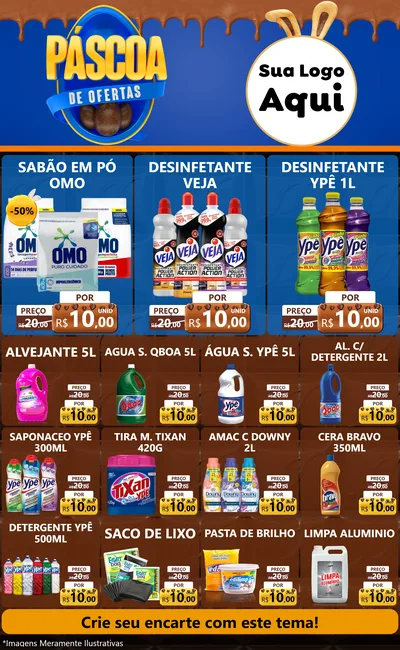 Modelo de Encarte para Encarte Grande com o tema Páscoa de Ofertas para Produtos de Limpeza