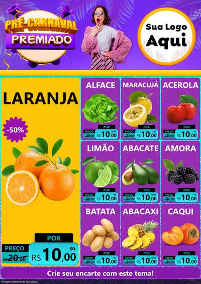 Modelo de Encarte para Encarte A4 Vertical com o tema Pré-Carnaval Premiado para Hortifrúti