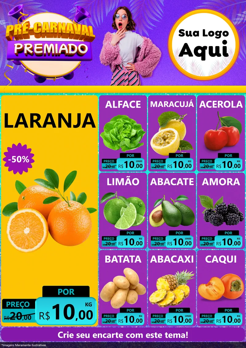 Modelo de Encarte para Encarte A4 Vertical com o tema Pré-Carnaval Premiado para Hortifrúti
