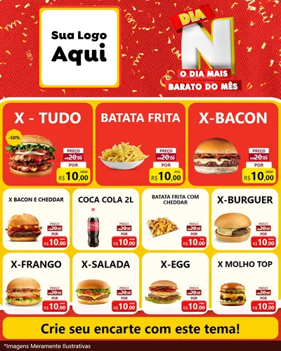 Modelo de Rede Social para Feed Instagram com o tema Dia N o Dia Mais Barato do Mês para Hamburgueria