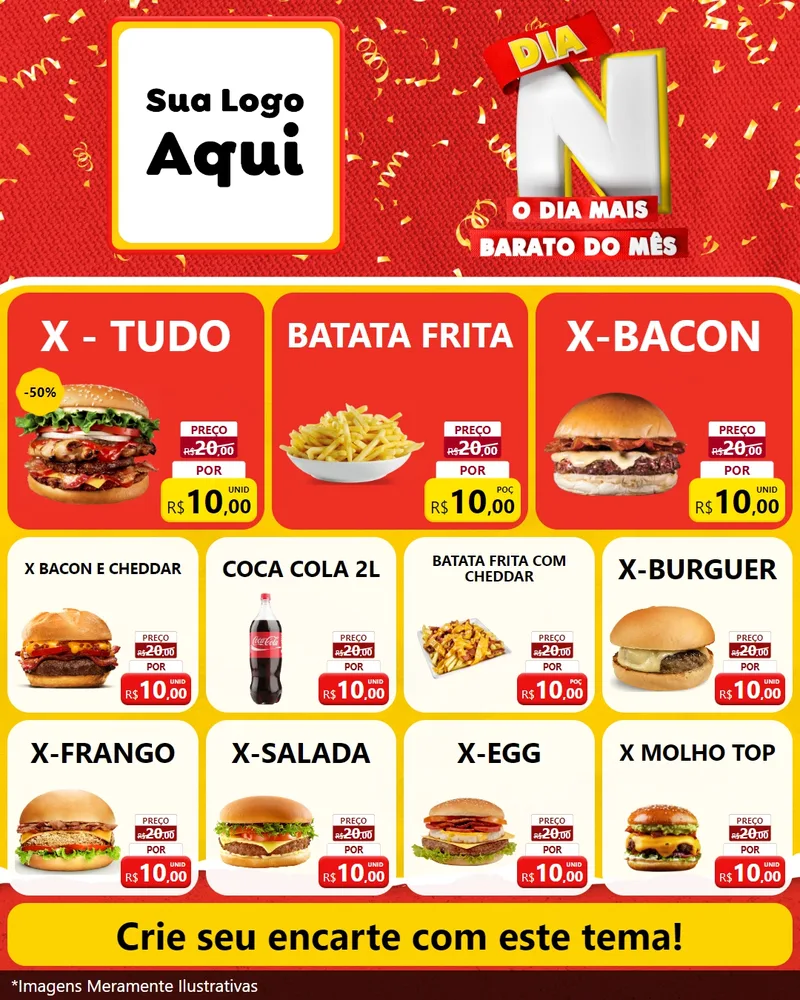 Modelo de Rede Social para Feed Instagram com o tema Dia N o Dia Mais Barato do Mês para Hamburgueria