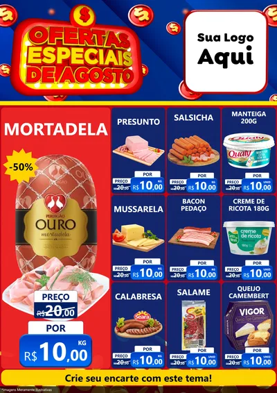 Modelo de Encarte para Encarte A4 Vertical com o tema Ofertas Especiais de Agosto para Frios e Laticínios