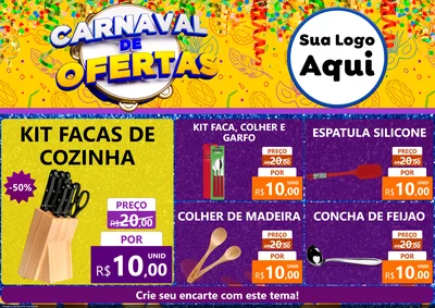 Modelo de Encarte para Encarte A4 Horizontal com o tema Carnaval de Ofertas para Utilidades Domésticas