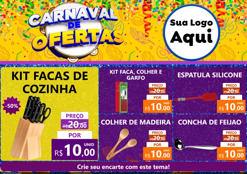 Modelo de Encarte para Encarte A4 Horizontal com o tema Carnaval de Ofertas para Utilidades Domésticas
