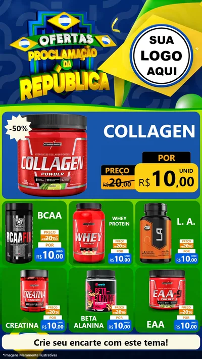 Modelo de Rede Social para Stories com o tema Ofertas Proclamação da República para Suplementos alimentares