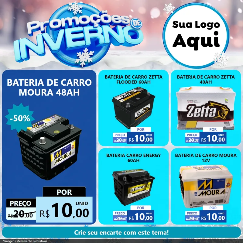 Modelo de Rede Social para Feed Facebook com o tema Promoções de Inverno para Baterias Elétricas