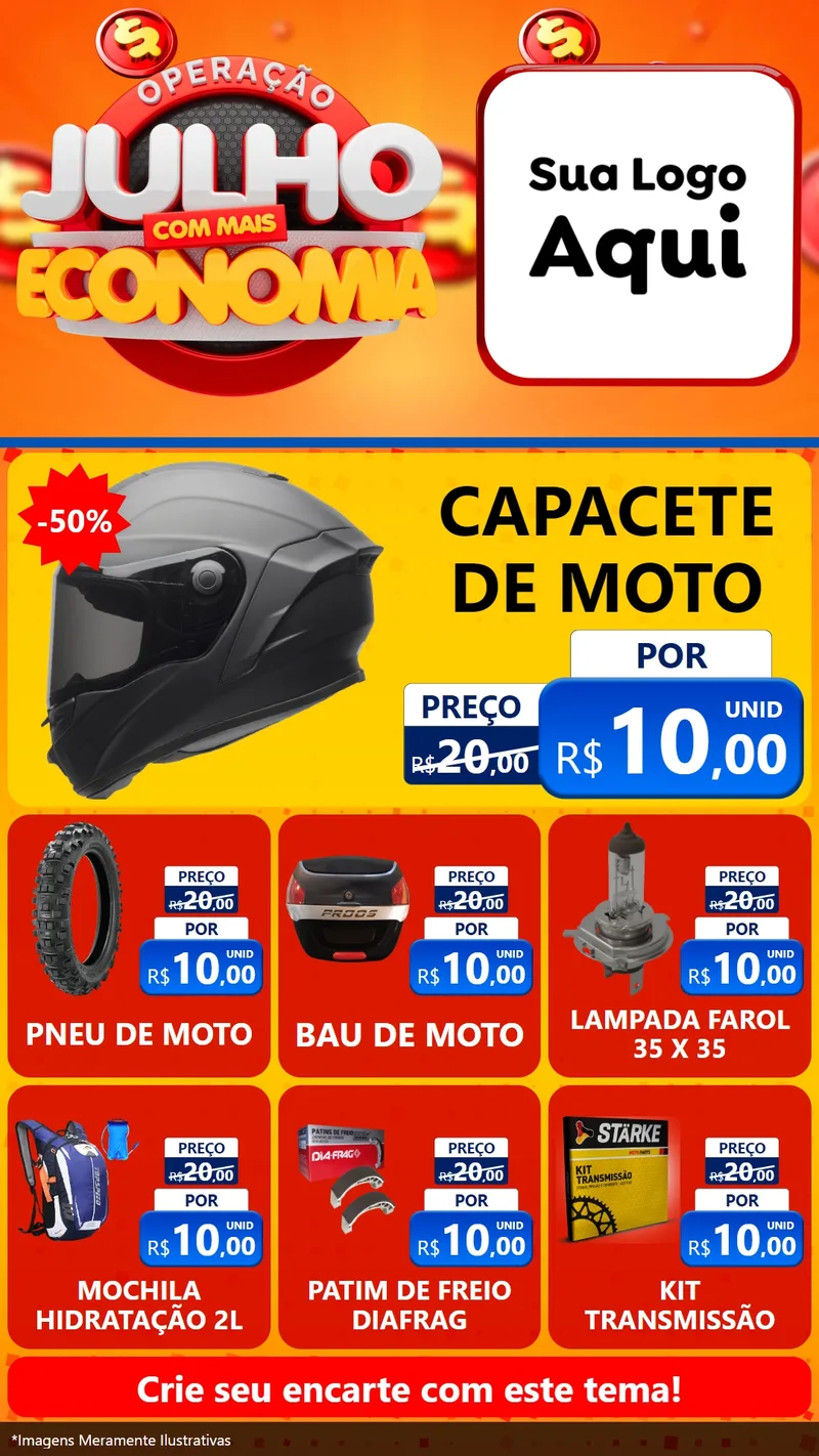 Modelo de Rede Social para Stories com o tema Operação Julho Com Mais Economia para Moto peças