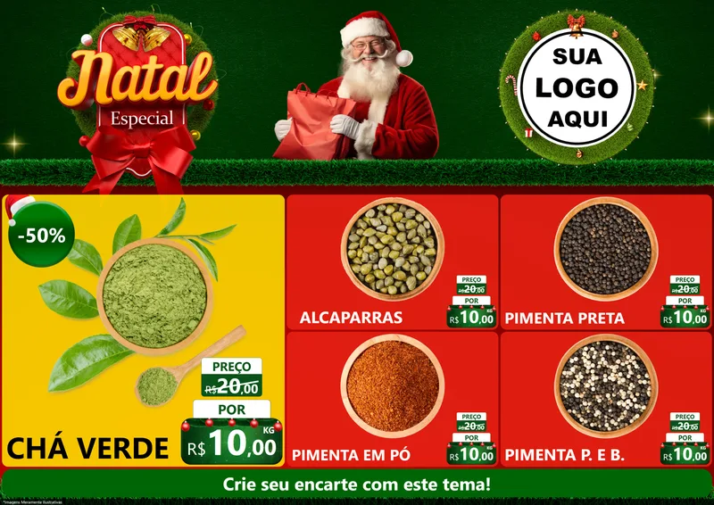 Modelo de Encarte para Encarte A4 Horizontal com o tema Natal Especial para Produtos Naturais