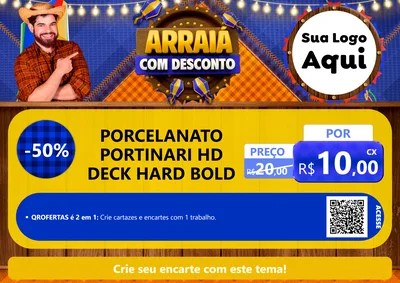 Modelo de Cartaz para Cartaz A4 Horizontal com o tema Arraiá Com Desconto para Pisos e revestimentos