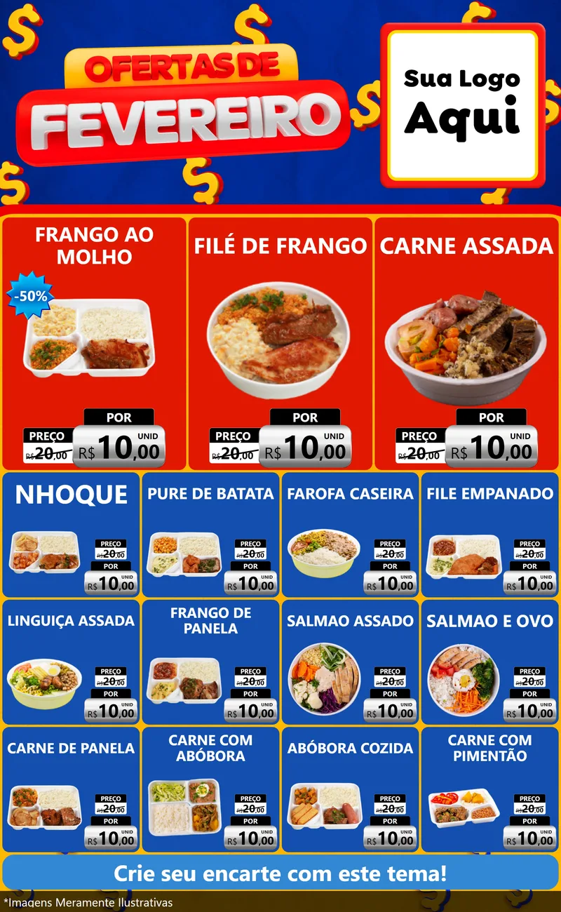 Modelo de Encarte para Encarte Grande com o tema Ofertas de Fevereiro para Restaurante