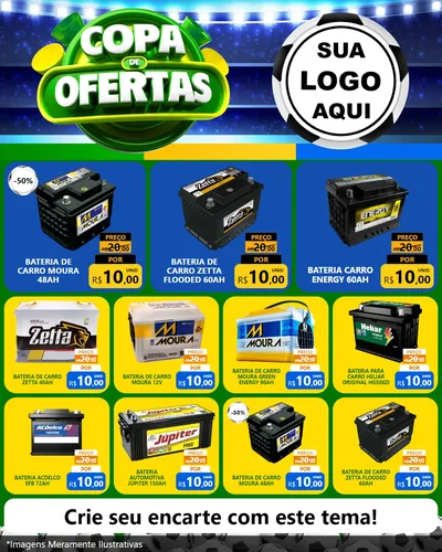 Modelo de Rede Social para Feed Instagram com o tema Copa de Ofertas para Baterias Elétricas