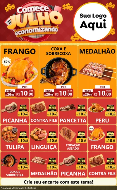 Modelo de Encarte para Encarte Grande com o tema Comece Julho Economizando para Assados
