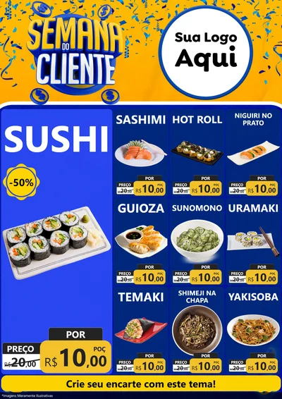 Modelo de Encarte para Encarte A4 Vertical com o tema Semana do Cliente para Comida japonesa
