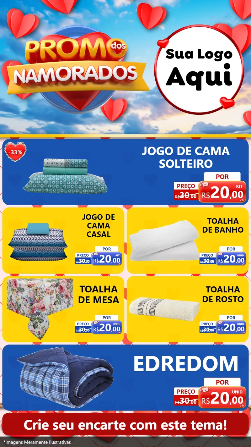 Modelo de TV para TV Vertical com o tema Promo dos Namorados para Cama, Mesa e Banho