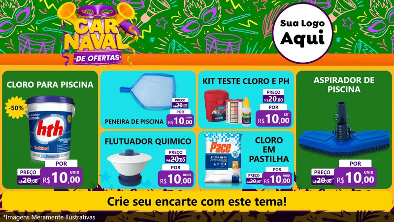 Modelo de TV para TV Horizontal com o tema Carnaval de Ofertas para Produtos para Piscina