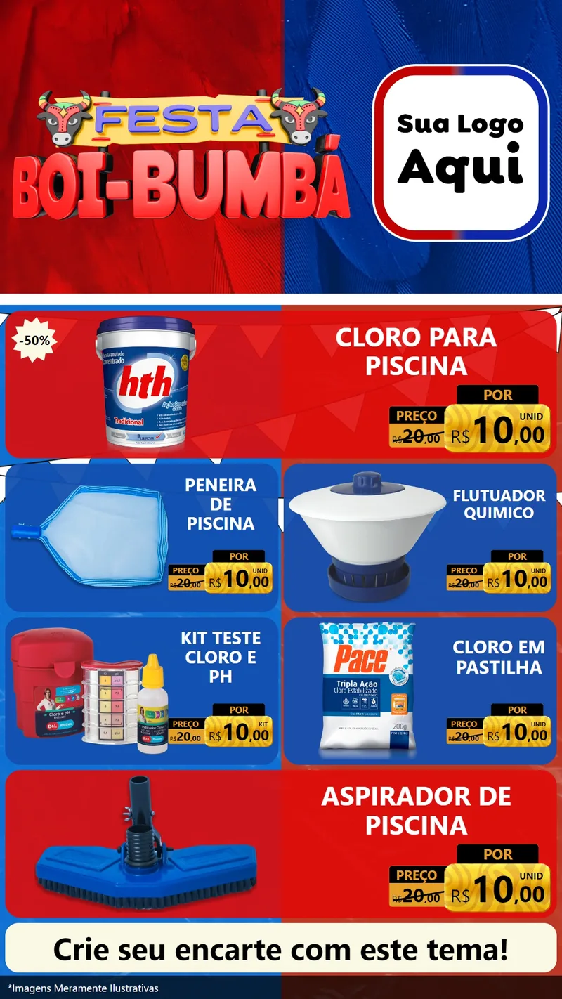 Modelo de TV para TV Vertical com o tema Festa Boi Bumbá para Produtos para Piscina