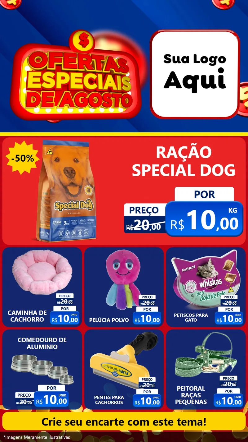Modelo de Rede Social para Stories com o tema Ofertas Especiais de Agosto para Pet Shop