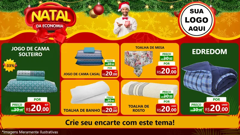 Modelo de TV para TV Horizontal com o tema Natal da Economia para Cama, Mesa e Banho