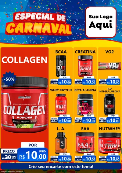 Modelo de Encarte para Encarte A4 Vertical com o tema Especial de Carnaval para Suplementos alimentares
