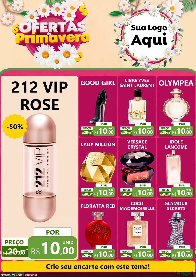 Modelo de Encarte para Encarte A4 Vertical com o tema Ofertas de Primavera para Perfumes