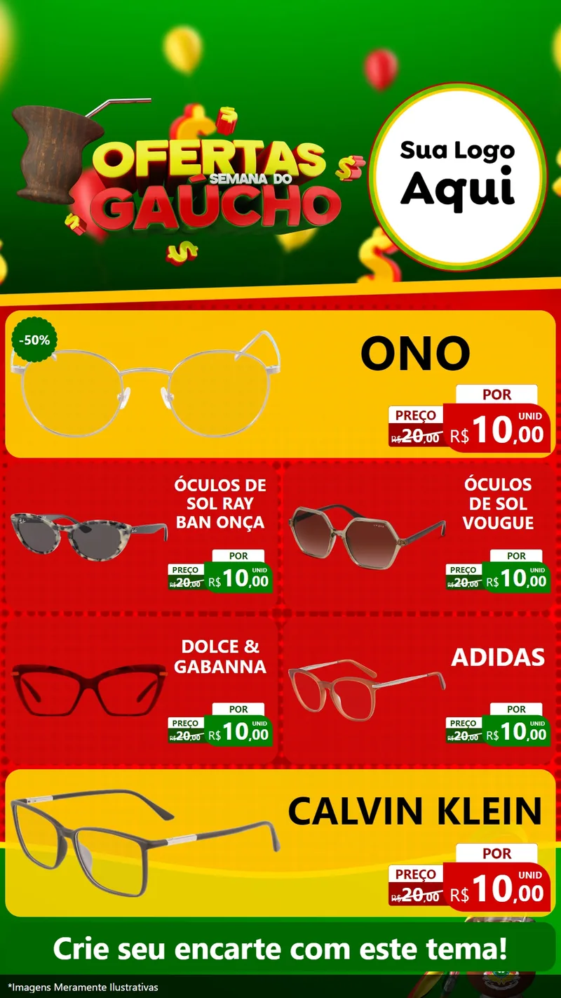 Modelo de TV para TV Vertical com o tema Ofertas Semana Do Gaúcho para Óticas
