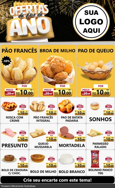 Modelo de Encarte para Encarte Grande com o tema Ofertas de Fim de Ano para Padaria
