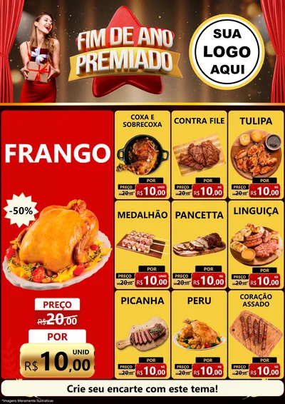 Modelo de Encarte para Encarte A4 Vertical com o tema Fim de Ano Premiado para Assados