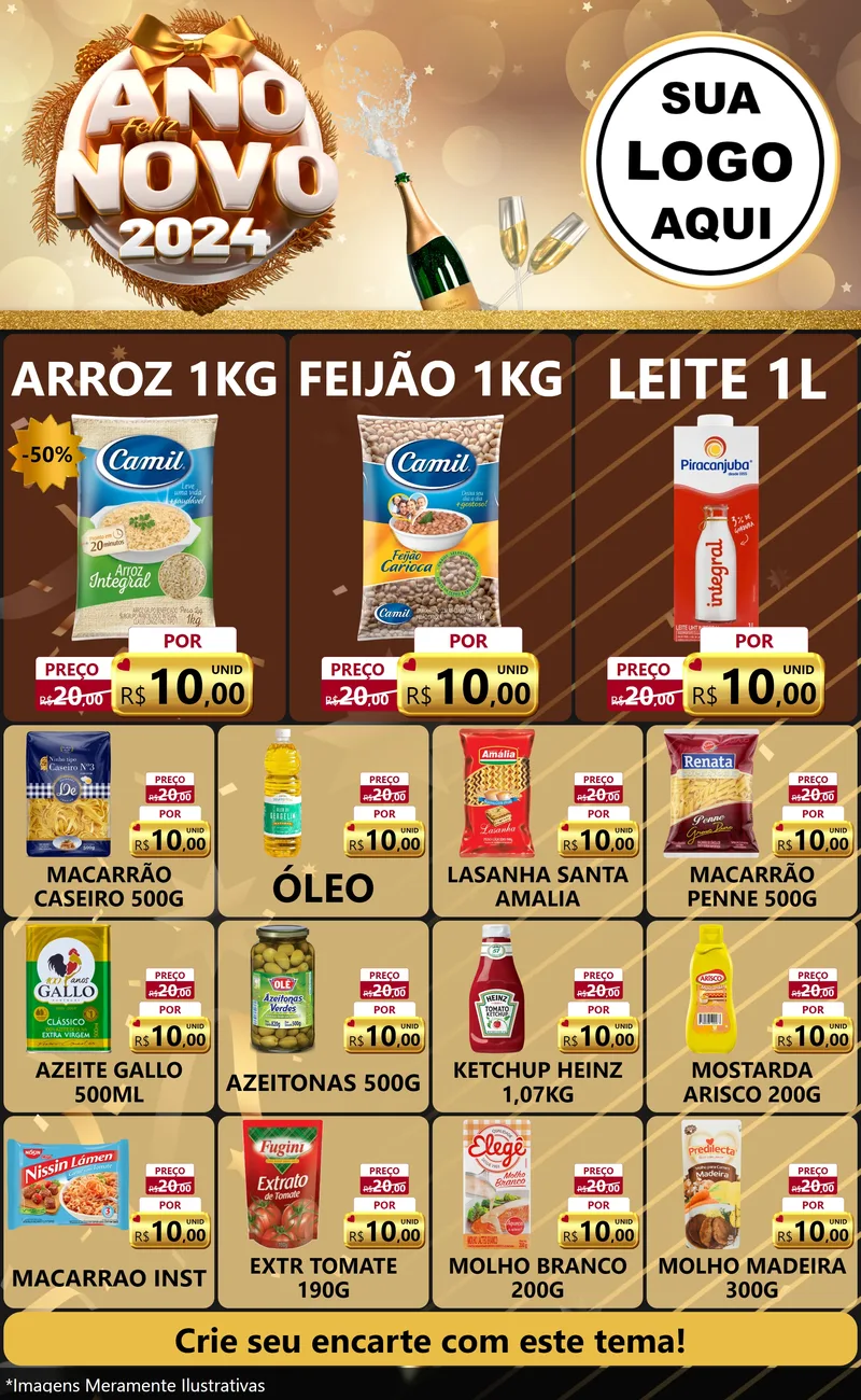 Modelo de Encarte para Encarte Grande com o tema Feliz Ano Novo 2027 para Supermercado