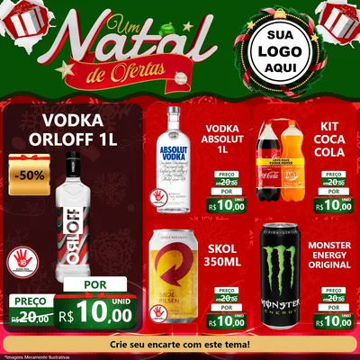 Modelo de Rede Social para Feed Facebook com o tema Um Natal de Ofertas para Distribuidora de bebidas
