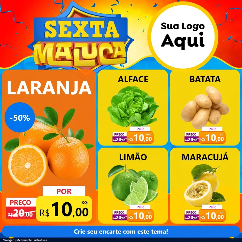 Modelo de Rede Social para Feed Facebook com o tema Sexta Maluca para Hortifrúti