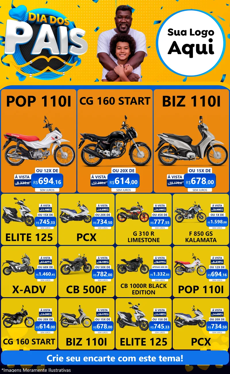 Modelo de Encarte para Encarte Grande com o tema Dia dos Pais para Concessionaria de Motos