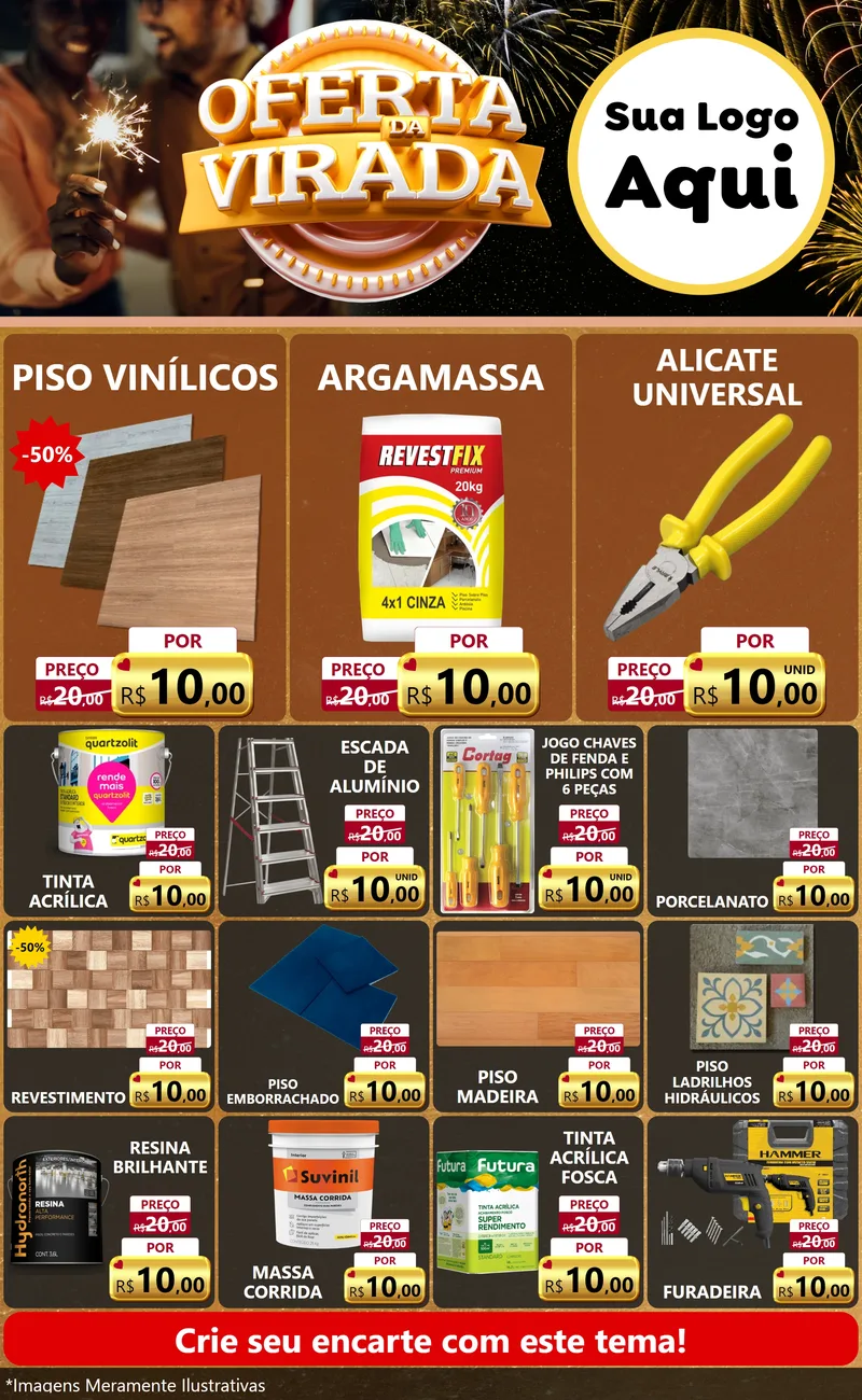 Modelo de Encarte para Encarte Grande com o tema Oferta da Virada para Material para Construção