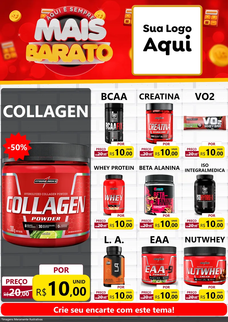 Modelo de Encarte para Encarte A4 Vertical com o tema Mais Barato para Suplementos alimentares