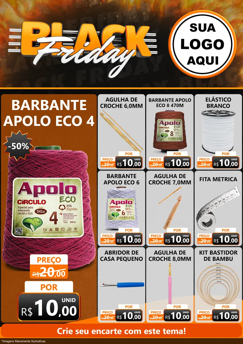 Modelo de Encarte para Encarte A4 Vertical com o tema Black Friday para Armarinho e Aviamentos