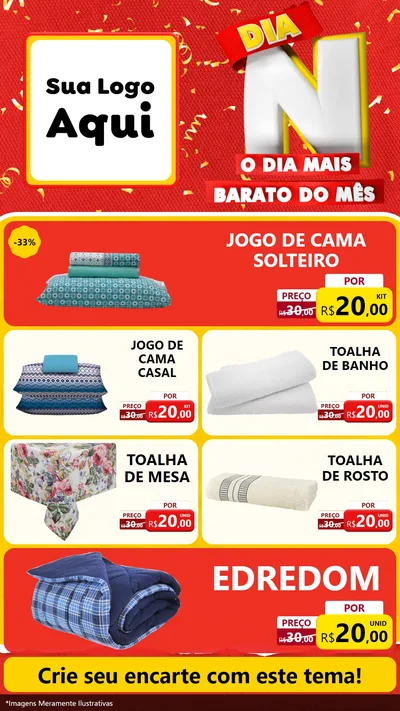 Modelo de TV para TV Vertical com o tema Dia N o Dia Mais Barato do Mês para Cama, Mesa e Banho