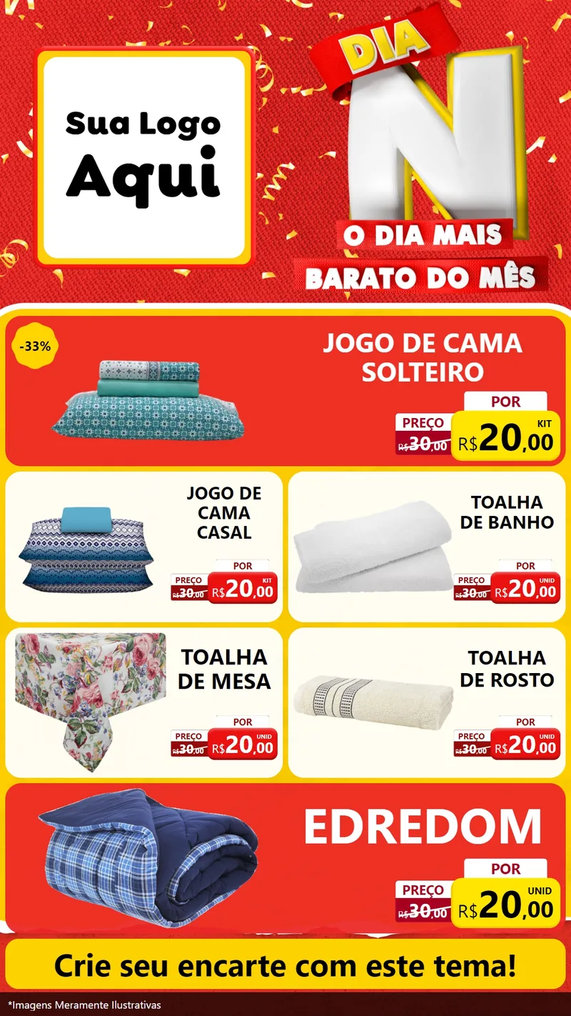 Modelo de TV para TV Vertical com o tema Dia N o Dia Mais Barato do Mês para Cama, Mesa e Banho