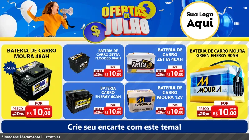 Modelo de TV para TV Horizontal com o tema Ofertas de Julho para Baterias Elétricas