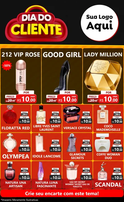 Modelo de Encarte para Encarte Grande com o tema Dia do Cliente para Perfumes