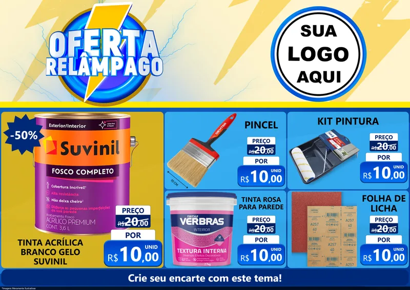 Modelo de Encarte para Encarte A4 Horizontal com o tema Oferta Relâmpago para Tintas e Ferramentas