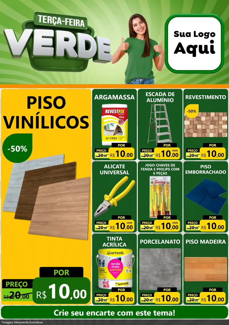 Modelo de Encarte para Encarte A4 Vertical com o tema Terça - Feira Verde para Material para Construção